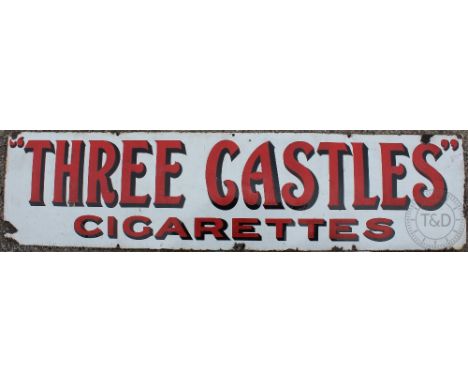 A vintage Three Castles cigarettes vitreous enamel advertising sign, 38cm x 152cm