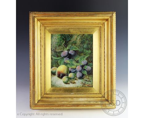 Oliver Clare (1857-1927), Oil on canvas, Still life of fruit, Signed in red lower right, 24cm x 19cm, Framed and glazed   CON