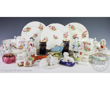A collection of ceramics and glass, to include; a Coalport florally decorated part tea service, a staffordshire swan inkwell,