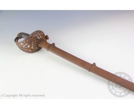 A Victorian infantry officers sword, with 90cm acid etched blade with crowned VR cipher, pierced guard and wire bound fish sk