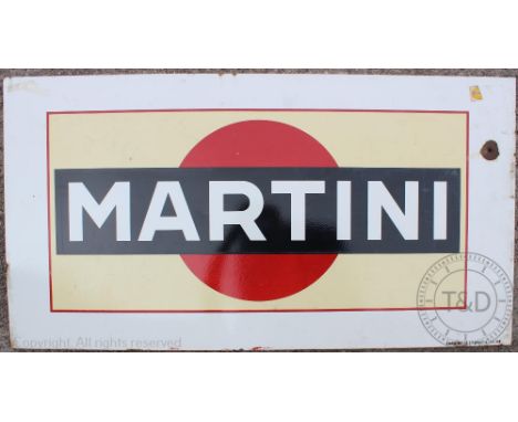 A Martini enamel advertising sign of large proportions, enamelled to the corner 'Email Belge T.P. Brux 4/54/69, 80cm x 150cm