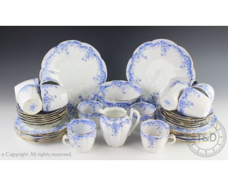A Foley China Wileman fern pattern tea service, Rd.No.276279 comprising; twelve teacups and saucers, twelve plates, two servi