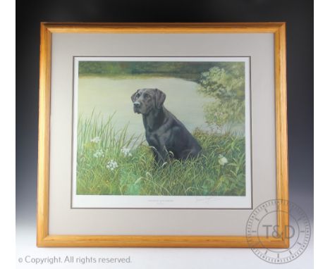 Richard Britton, Limited edition colour print, Anticipation - black Labrador', Signed and numbered 113/350, 45cm x 53cm, Fram