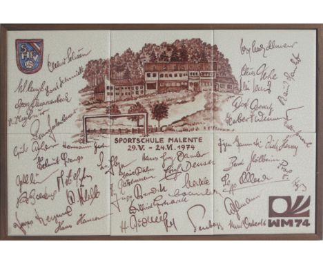 World Cup 1974 Autographed German Ceramic picture - Handpainted picture on tiles with the 40 signatures of all German players