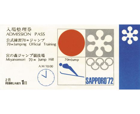 Olympic Games Sapporo 1972. Ticket Ski Jumping - 1st Febuary, size 16,3x8.2 cm, rare official ticket!