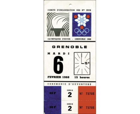 Olympic games 1968 Grenoble Ticket Opening Cermon - Cermony,  6th Febuary, size 15.5x7 cm.  Very rare!