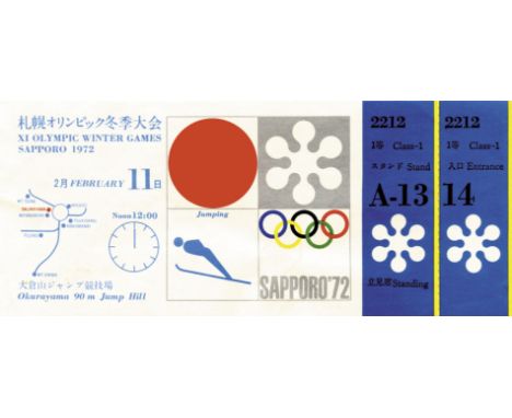 Olympic Games Sapporo 1972. Ticket Ski Jumping - 11th Febuary, size 20x8.2 cm, rare official ticket!