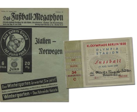 Programme:Olympics 1936. Football Italy v Norway - Daily Programme and ticket Olympic Games 1936. Olympic football competitio