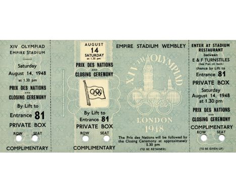 Olympic Games 1948 VIP Ticket Closing Ceremony - Official VIP ticket (carton) for the closing cremony of the Olympic Games in