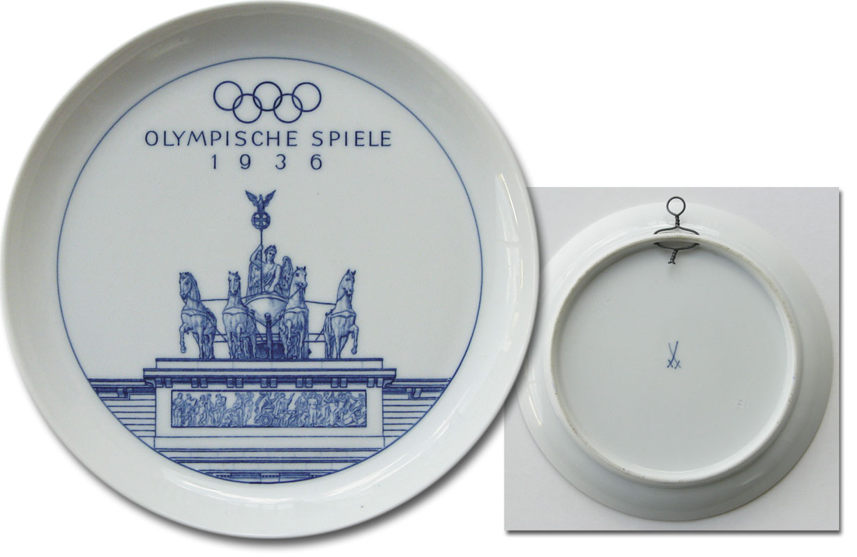 Olympic Games Berlin 1936 Meissen Porcelain Plate Hand Painted In Blue Made By Meissen Porcela