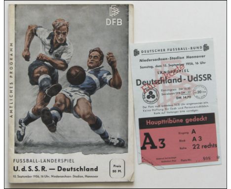 Programme 1956 Germany v USSR - 15th September in Hannover. Official programm. 48 pages, 15x21 cm. Very fine copy. (GERMAN). 
