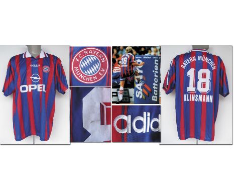 match worn football shirt Bayern Muenchen 1996/97 - Match worn shirt Bayern Munich with number 18. Worn by Jürgen Klinsmann i