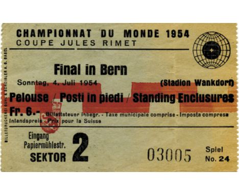 Ticket: World Cup Final 1954.Germany vs Hungary - Original Final ticket from the legendary match on 4th July 1954  in Berne! 