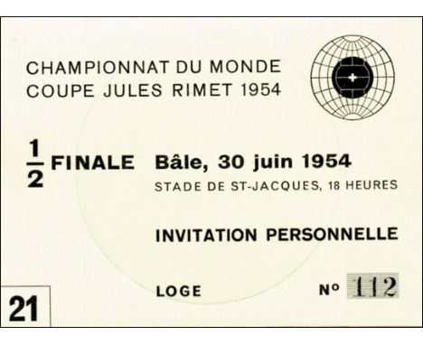 Ticket:World Cup 1954. Austria v Germany - Halffinal. Ticket for Guests of Honour,  30th June 1954. These VIP-tickets were di