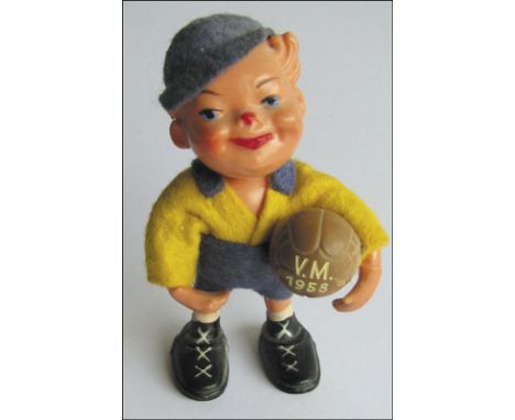 World Cup Sweden 1958. Rare official Mascot - Ball with inscription „VM 1958“ plastic figure with felt clothing. size 8x5 cm.