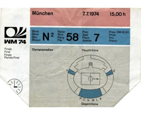 World Cup 1974. Final Germany vs Holland - Seat ticket for the World Cup final Germany - Netherlands in Munich on 7th July 19