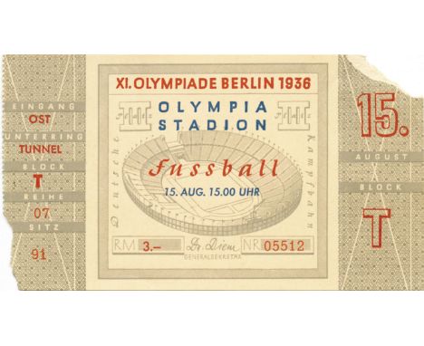 Ticket Olympic Games 1936. Football Final - 15. August, seat ticket, price, 8,75 RM. Final Italy vs Austria (2:1 after extra-