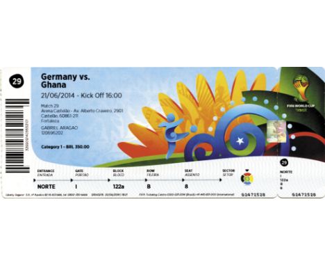World Cup 2014. Ticket Germany v Ghana - (2-2), 21st june 2014. 20x8 cm