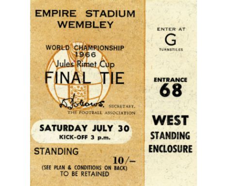 World Cup 1966. Final Ticket England v Germany - Ticket for the World Cup final on 30th July 1966 (3-2), Empire Stadium Wembl