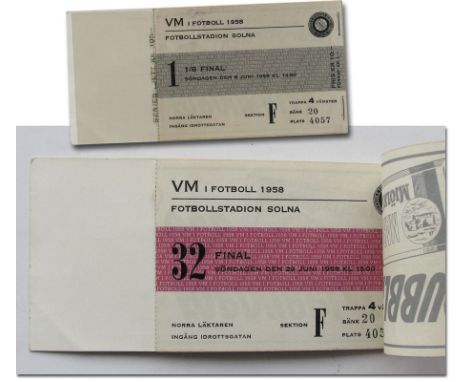 World Cup 1958. Season Ticketbook - Official booklet with 6 Tickets of the World Cup 1958 in Sweden. 1) Sweden vs Mexico June