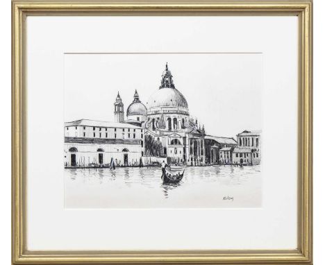 ROBERT KELSEY DA MUniv PAI FRSA (SCOTTISH b. 1949), SANTA MARIA DELLA SALUTE pencil on paper, signed, titled label versomount