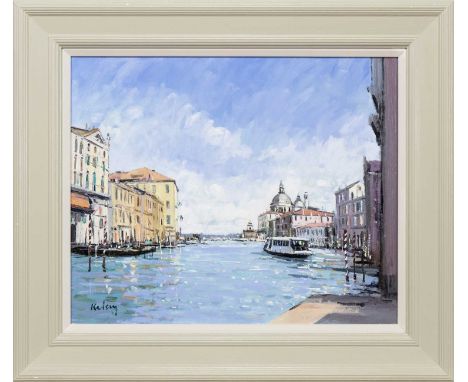 ROBERT KELSEY DA MUniv PAI FRSA (SCOTTISH b. 1949), LIGHT ON THE GRAND CANAL oil on canvas, signed, titled versoframedimage s