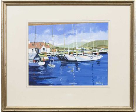 * ROBERT KELSEY DA MUniv PAI FRSA (SCOTTISH b. 1949), CRINAN oil on paper, signed, titled and dated 1991 label versomounted, 