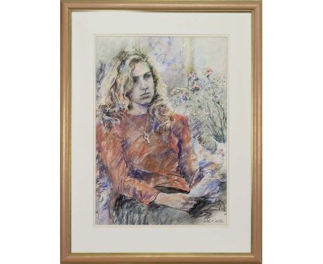 * JEAN B MARTIN RSW (SCOTTISH b. 1947), PORTRAIT OF A YOUNG GIRL pastel on paper, signed, titled label versomounted, framed a