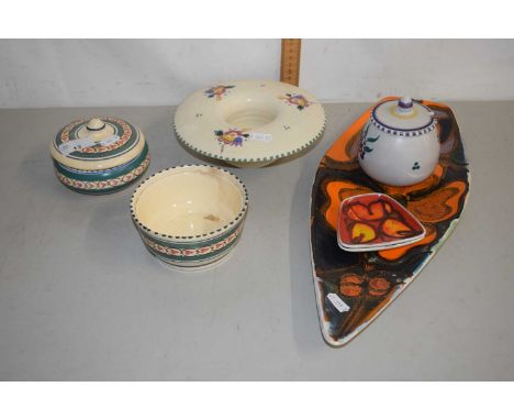 A group lot of Poole Pottery dishes, preserve pot, flower vase etc