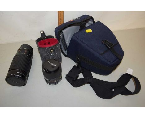 Camera lenses comprising a Pentax-A Zoom 1.35-45 35-210mm together with a Tamron SP90mm lens