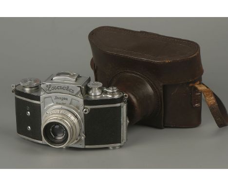 An Ihagee Kine Exackta I Camera,square window pre-war, with Carl Zeiss Jena T f/3.5 50mm lens, in maker's case