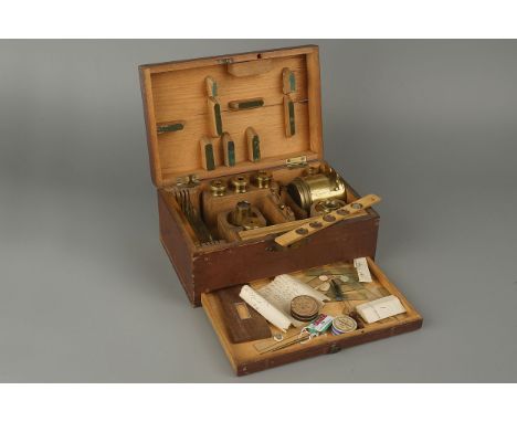 A Fine Magic Lantern Projection Microscope,in lacquered brass with rack and pinion focusing, with five objectives, two large 