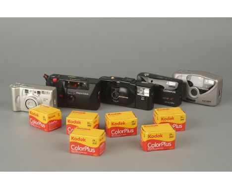 A Selection of Compact 35mm Cameras,including Olympus XA2, Pentax PC35AF-M and others, together with some Kodak ColorPlus fil
