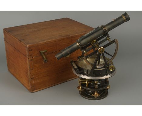 A Very Fine Theodolite,English, C.1870, signed on the large silvered compass 'Bennett London', on 4 adjusting feet with lock 