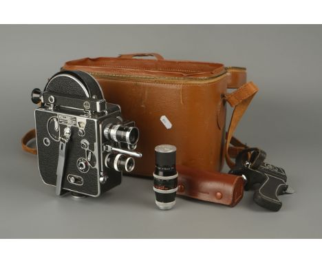 A Bolex H16 Reflex 16mm Cine Camera,compete with four lenses and accessories, in maker's caseCondition Report:The motor appea