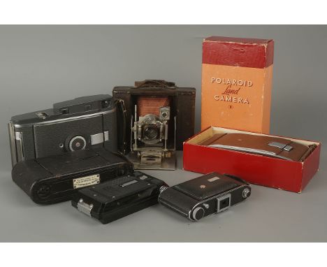 A Selection of Folding Cameras,including Polaroid Land Camera 110a, Soho Pilot, an unmarked French example and more (8)