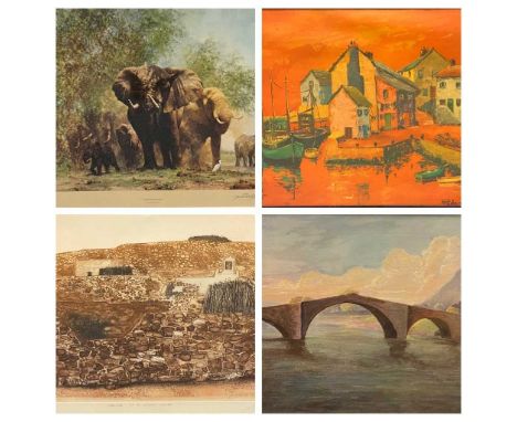 MIXED PAINTINGS &amp; PRINTS (4) - to include DAVID SHEPHERD limited edition print titled - 'Elephants and Egrets' (318/1300)