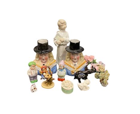CABINET FIGURINES &amp; ORNAMENTS BY HUMMEL, ETC and two German pottery Welsh Lady jugs