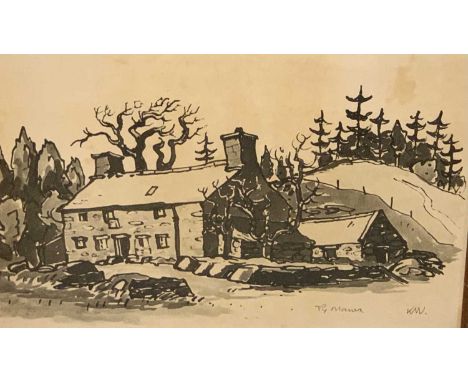 AFTER SIR KYFFIN WILLIAMS RA black and white print - Ty Mawr Wybrnant, believed original, signed with initials, 29 x 44cms (a
