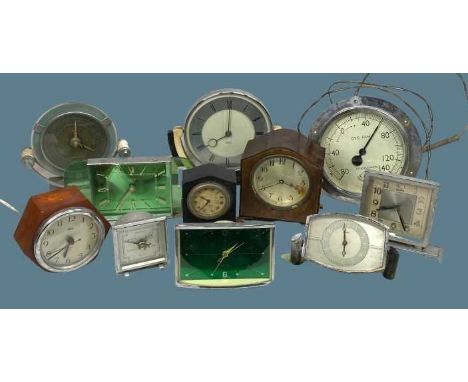 VICTORIAN ART DECO &amp; LATER MANTEL CLOCKS, also, barometer and electric clocks, 11 in total