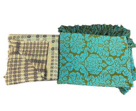 VINTAGE WELSH WOOLLEN BLANKET &amp; ONE OTHER - the first in traditional pattern in green and black tones, 182 x 172cms (some