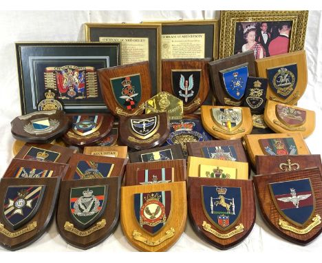 REGIMENTAL WALL PLAQUES &amp; ASSOCIATED GOODS - 28 wall plaques in all including London Scottish Regiment, Grenadier Guards,