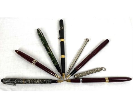 VINTAGE FOUNTAIN PENS &amp; OTHER WRITING MEMORABILIA - a small collection to include Swan Mabie Todd with gold plated trim a