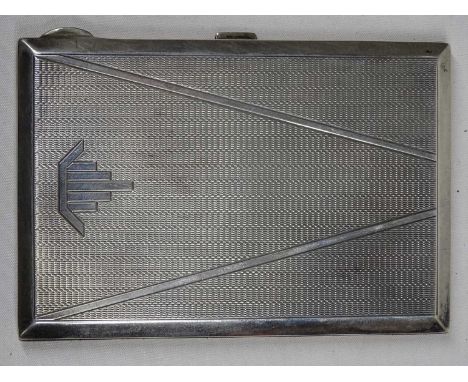ART DECO SILVER CIGARETTE CASE, Birmingham 1934, maker S Blanckensee &amp; Sons Ltd, engine turned and stylized decoration to