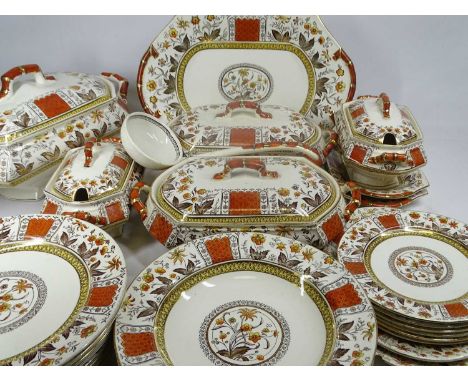 VICTORIAN 'MORMON' PATTERN DINNERWARE, thirty one pieces to include three vegetable tureens and covers, ladle, two sauce ture