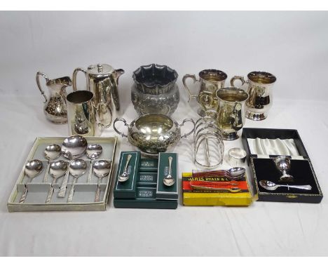 PRESENTATION &amp; OTHER SILVER PLATED WARE and five silver teaspoons with golf club details to the handles, contents include