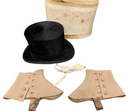 VINTAGE GENTLEMAN'S EVENING WEAR to include top hat by Lily &amp; Lily, inner size 20 x 16cms, white bow tie and a pair of ge