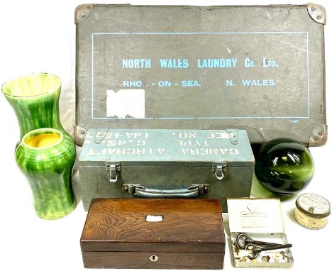 MIXED COLLECTABLES GROUP - contained in a North Wales Laundry Company Limited vintage box, items include a green glass fishin