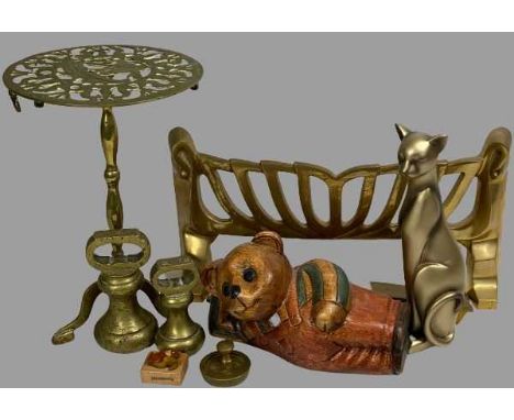 VINTAGE &amp; LATER BRASSWARE, composition and carved wood animals, ETC
