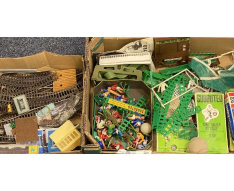 MIXED TOYS GROUP - a quantity within 2 boxes to include Subbuteo Teams, related items, Chad Valley football figurines and a q